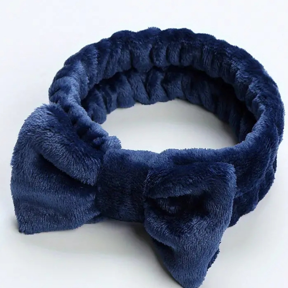 Soft & Fluffy Headband With Bow - Dark Blue